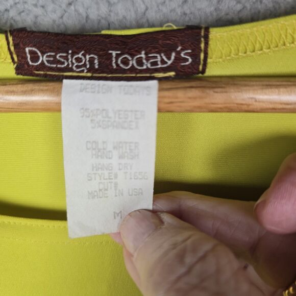 Vintage Design Todays Womens Top M Yellow Chartreuse Peplum Knit Flare Hem Retro - Picture 9 of 9